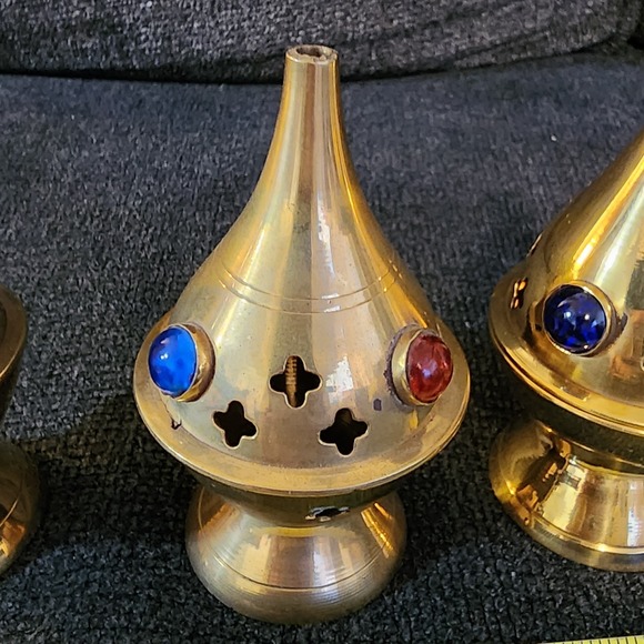 Set Of 3 Brass Incense Burner/ Tea Candle Holder‎ India 4" - Picture 7 of 14